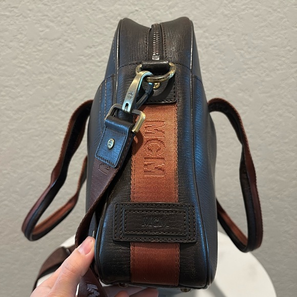 MCM Black Leather Briefcase-Style Backpack with Brown Handles - Picture 11 of 16